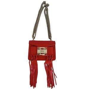 Salar Milano Chain Crossbody Shoulder Bag Purse Fringe Mini Red Gold